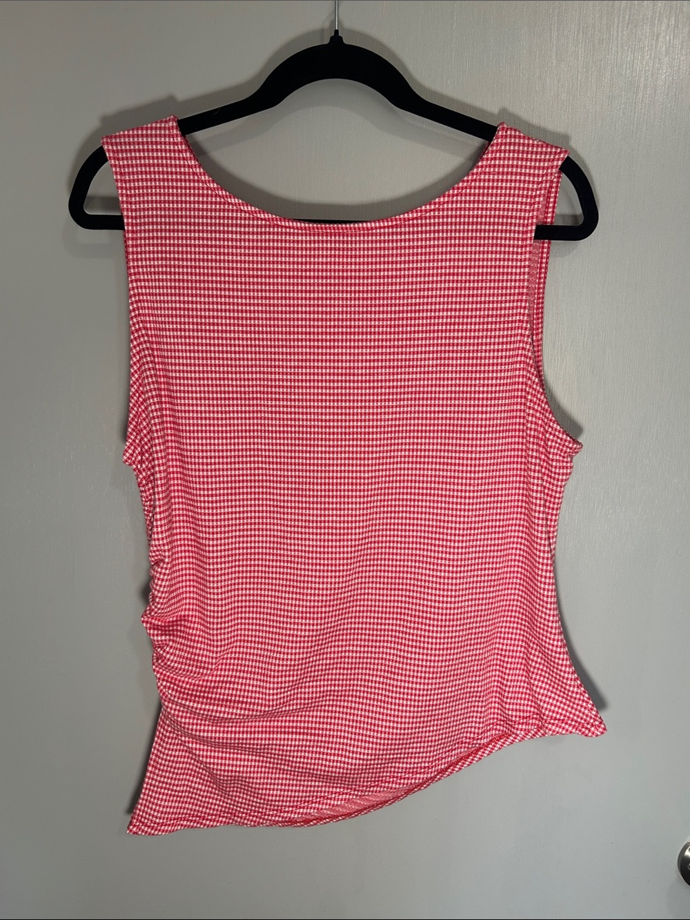 Lisa Says Gah Erin Tank Top 2XL Red Gingham Plaid Asymmetrical Ruched Plus